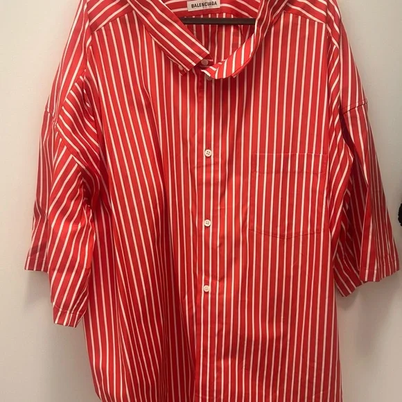 Balenciaga Red White Stripe Oversized Shirt Size 38 Unisex NWT Made in Italy - Picture 2 of 4